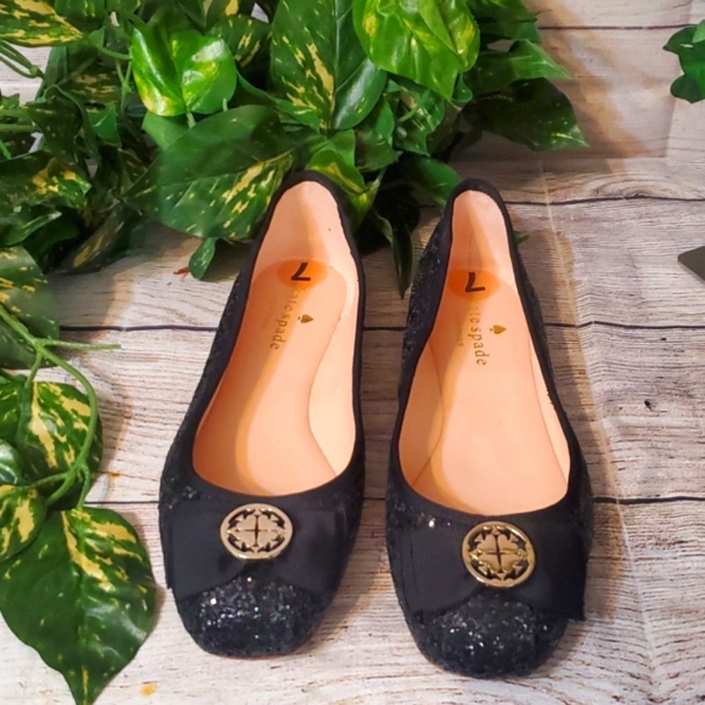 NWT Kate Spade Black Glitter Ballet Flats